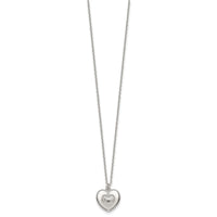 Sterling Silver Polished and Textured Heart w/ 2in Ext Necklace