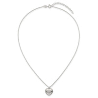 Sterling Silver Polished and Textured Heart w/ 2in Ext Necklace