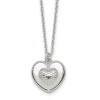 Sterling Silver Polished and Textured Heart w/ 2in Ext Necklace