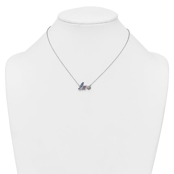 SS RH-pltd Polished Multicolor CZ LOVE 16in w/2in Ext Necklace