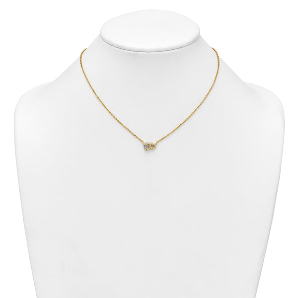 Sterling Silver Gold-tone Polished CZ Heart 16in w/2in Ext Necklace