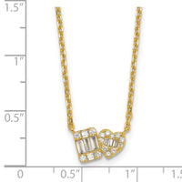 Sterling Silver Gold-tone Polished CZ Heart 16in w/2in Ext Necklace