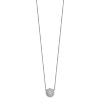 Sterling Silver Polished 11.0mm Pave CZ Circle 16in w/ 2in Ext Necklace