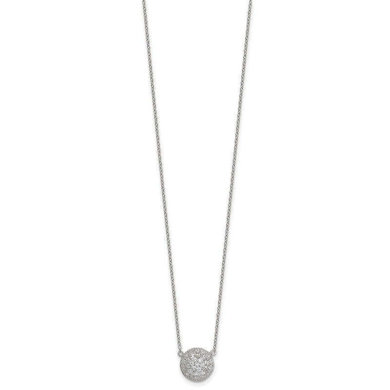 Sterling Silver Polished 11.0mm Pave CZ Circle 16in w/ 2in Ext Necklace