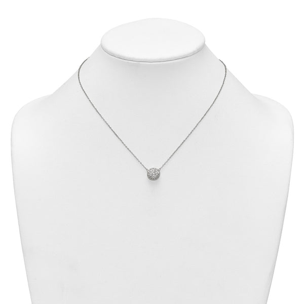 Sterling Silver Polished 11.0mm Pave CZ Circle 16in w/ 2in Ext Necklace