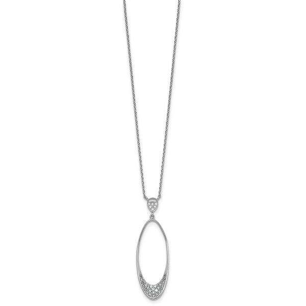 Sterling Silver RH-pltd Polished CZ Oval 17.75 Inch Necklace
