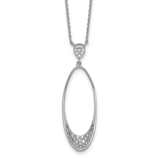 Sterling Silver RH-pltd Polished CZ Oval 17.75 Inch Necklace