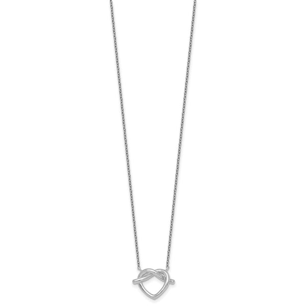 Sterling Silver RH-plated Polished Knot Heart 17.75 Inch Necklace