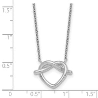 Sterling Silver RH-plated Polished Knot Heart 17.75 Inch Necklace