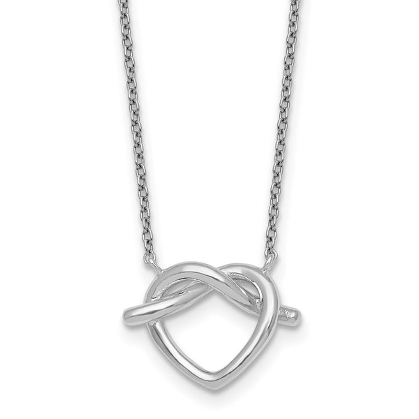 Sterling Silver RH-plated Polished Knot Heart 17.75 Inch Necklace