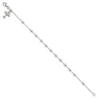Sterling Silver Polished and Beaded CZ Cross Bracelet