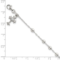 Sterling Silver Polished and Beaded CZ Cross Bracelet