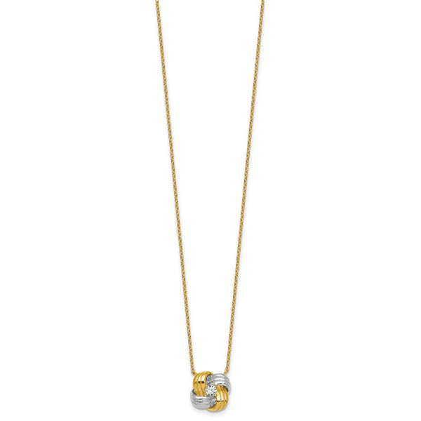 Sterling Silver Rhodium-plated Gold-tone Polished CZ Knot Necklace
