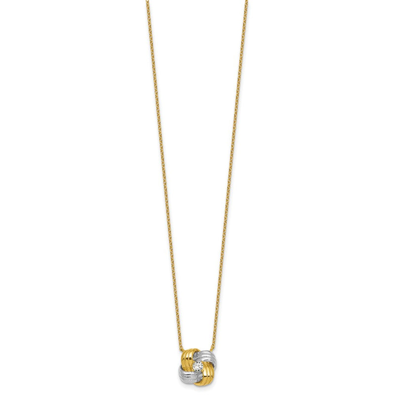 Sterling Silver Rhodium-plated Gold-tone Polished CZ Knot Necklace
