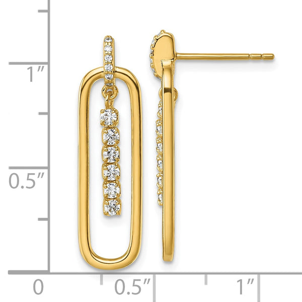 Sterling Silver Gold-tone White CZ Dangle Post Earrings