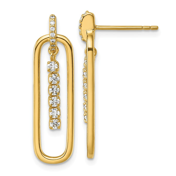 Sterling Silver Gold-tone White CZ Dangle Post Earrings