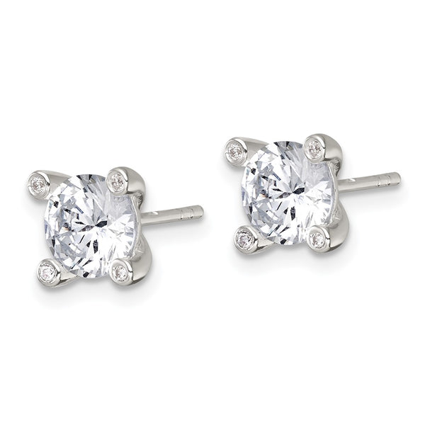 Sterling Silver Polished 4 Prong CZ Post Earrings