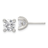 Sterling Silver Polished 4 Prong CZ Post Earrings