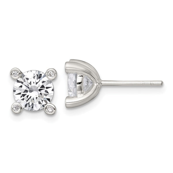 Sterling Silver Polished 4 Prong CZ Post Earrings