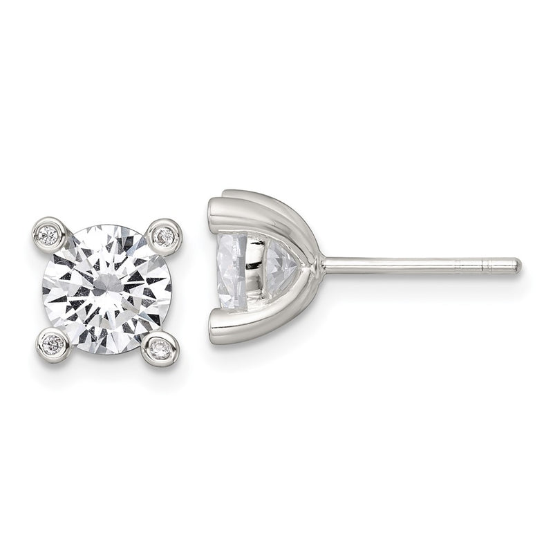 Sterling Silver Polished 4 Prong CZ Post Earrings
