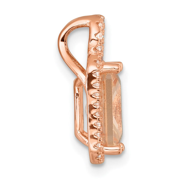 Sterling Silver Rose-tone Polished Glass and CZ Chain Slide Pendant