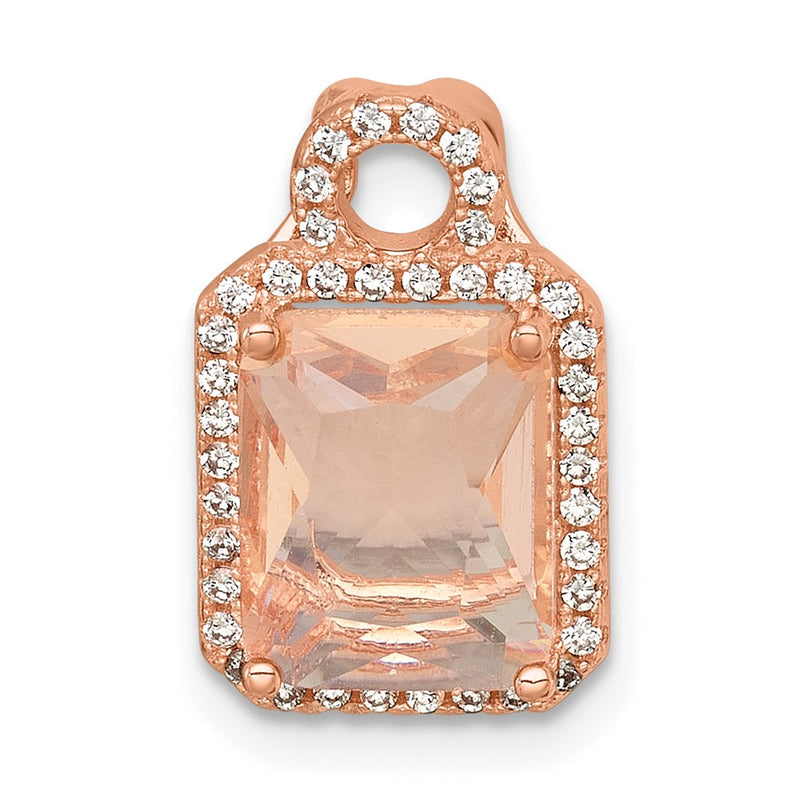 Sterling Silver Rose-tone Polished Glass and CZ Chain Slide Pendant