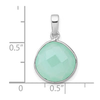 SS Rhodium-plated Polished Round Green Chalcedony Pendant