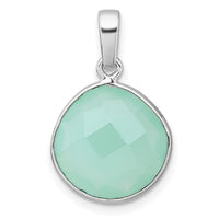 SS Rhodium-plated Polished Round Green Chalcedony Pendant