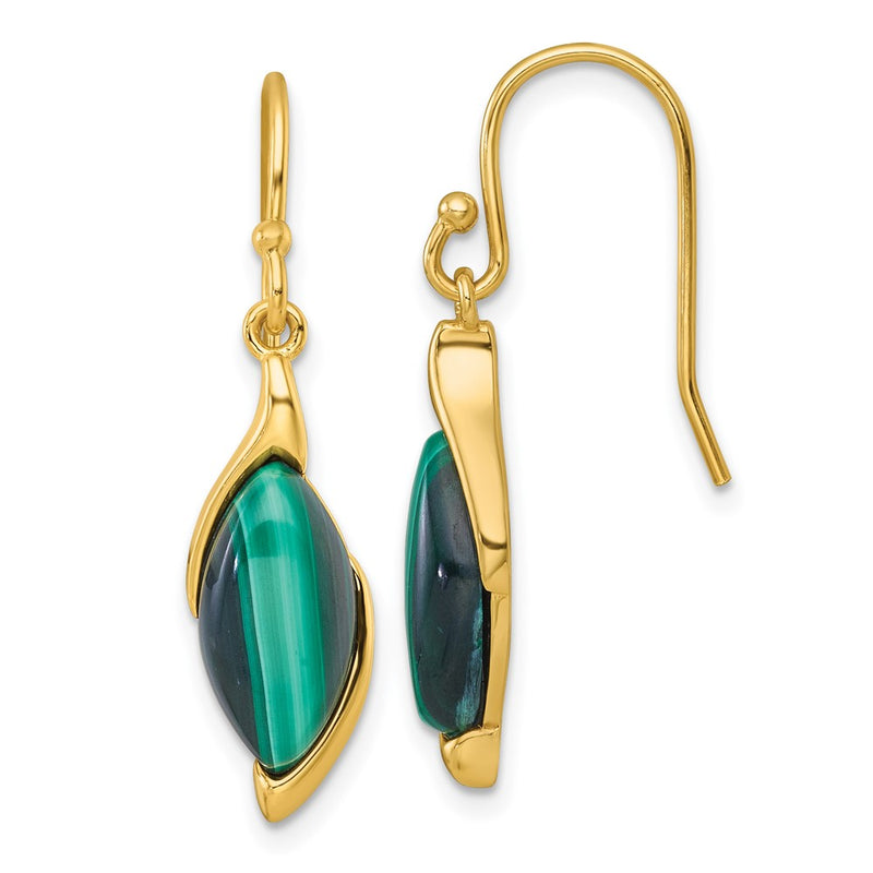 Sterling Silver Gold-Tone Polished Fancy Malachite Dangle Earrings