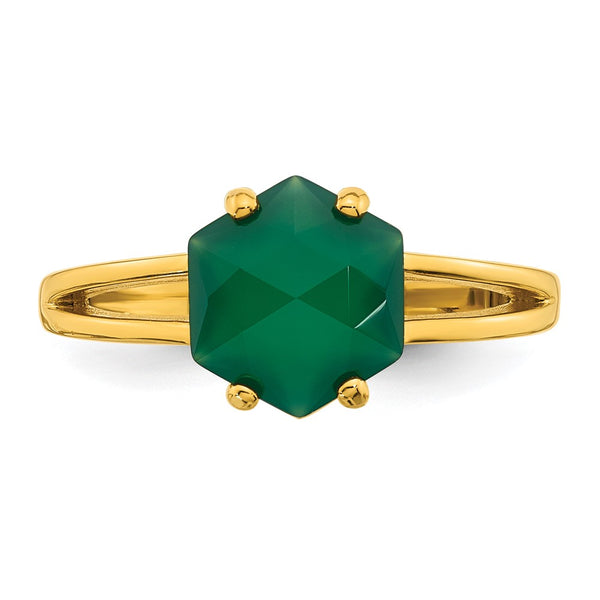 Sterling Silver Gold-tone Green Chalcedony Ring
