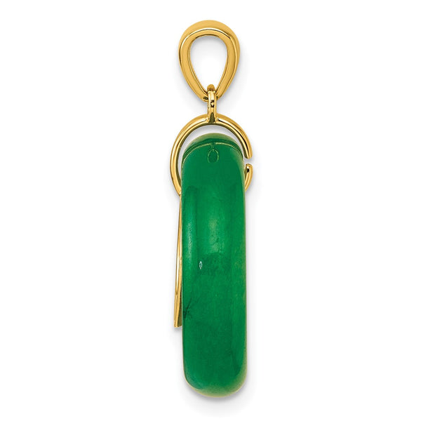 SS Gold-tone Good Luck Happiness Dangle Green Chalcedony Pendant
