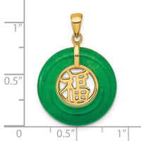 SS Gold-tone Good Luck Happiness Dangle Green Chalcedony Pendant