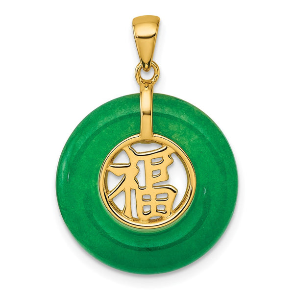 SS Gold-tone Good Luck Happiness Dangle Green Chalcedony Pendant