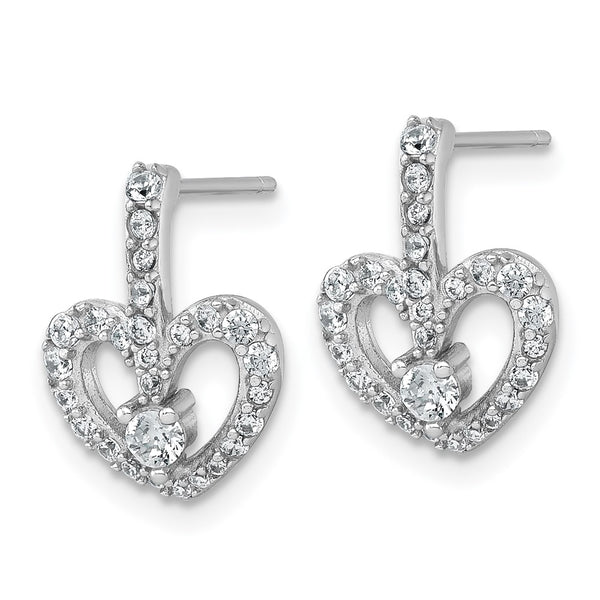 Sterling Silver Rhodium-plated Polished CZ Heart Post Earrings