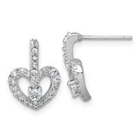 Sterling Silver Rhodium-plated Polished CZ Heart Post Earrings