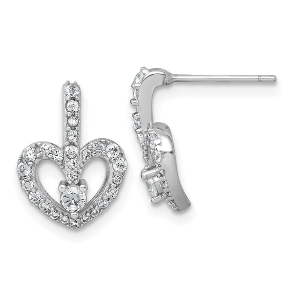 Sterling Silver Rhodium-plated Polished CZ Heart Post Earrings