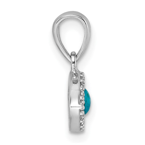 Sterling Silver RH-plated CZ and Compressed Turquoise Evil Eye Pendant