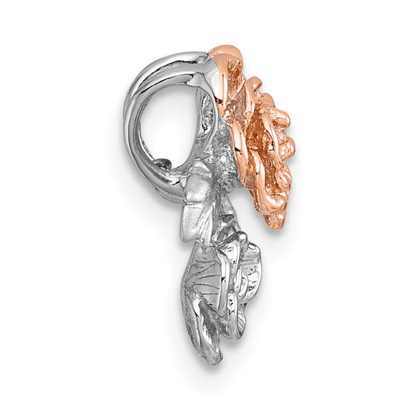 SS Rhodium and Rose Gold-plated CZ Flower Chain Slide Pendant