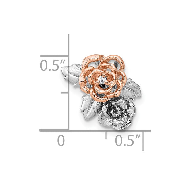 SS Rhodium and Rose Gold-plated CZ Flower Chain Slide Pendant