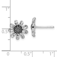 Sterling Silver Rhodium-plated Antiqued Flower Post Earrings