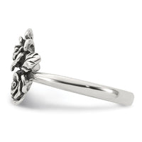 Sterling Silver Antiqued Polished CZ Flower Ring