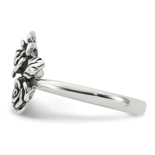 Sterling Silver Antiqued Polished CZ Flower Ring