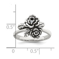 Sterling Silver Antiqued Polished CZ Flower Ring