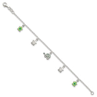 Sterling Silver Polished Enameled Turtles Children's Bracelet