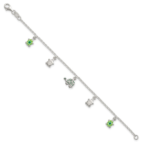 Sterling Silver Polished Enameled Turtles Children's Bracelet