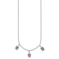 Sterling Silver Polished Green Red and Blue Nano Crystal Turtles Necklace