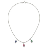 Sterling Silver Polished Green Red and Blue Nano Crystal Turtles Necklace