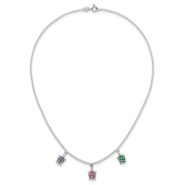 Sterling Silver Polished Green Red and Blue Nano Crystal Turtles Necklace