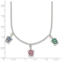 Sterling Silver Polished Green Red and Blue Nano Crystal Turtles Necklace