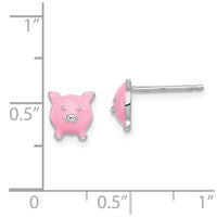 Sterling Silver Madi K RH-plated Enamel Pig Child's Post Earrings